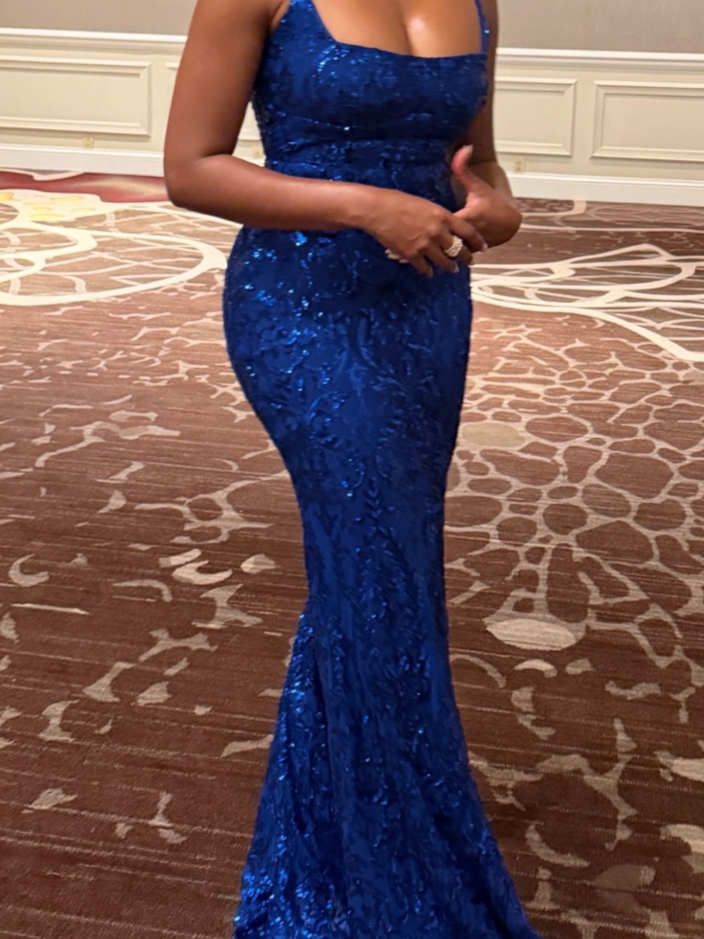 Windsor Royal Blue Sequin Fitted Prom Gown. final sale and offer price